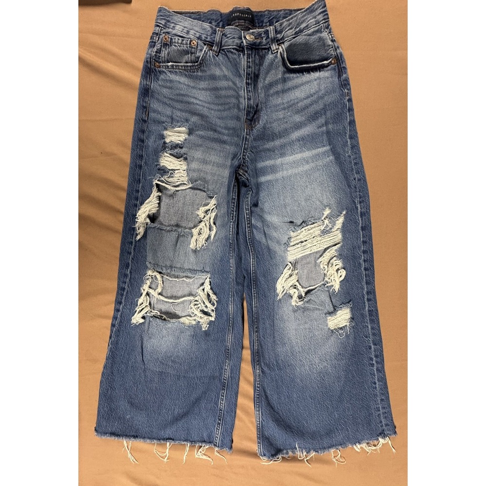 Aeropostale High Rise Super Wide Leg Jeans Distressed Ripped Denim Size 6 Reg
